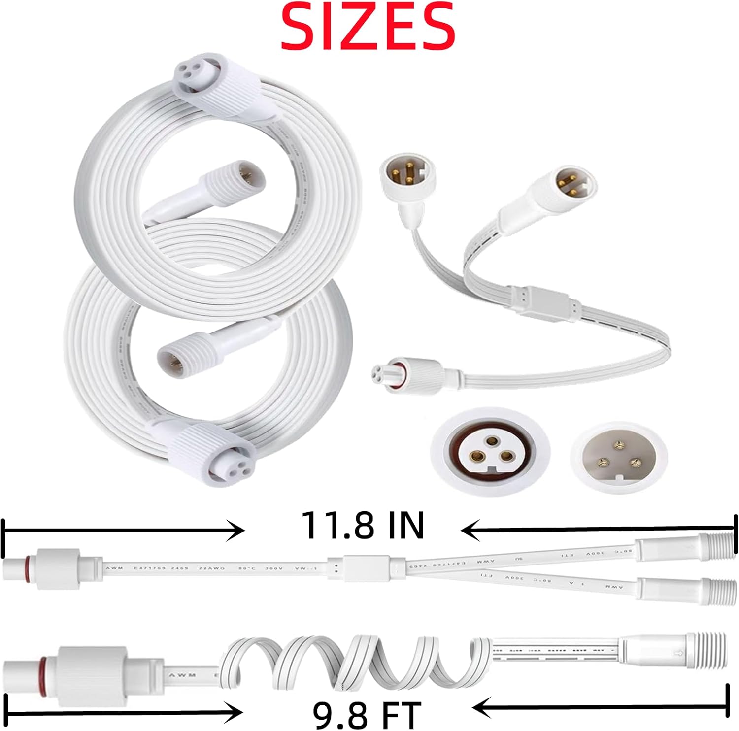 2 PCS 9.8FT Outdoor Extension Cord for Govee Lights, 3-Pin IP68 Waterproof (1 Female to 2 Male) Y-Splitter Cable, Permanent Lighting Power Wire for Patio, Garden, Roof, Backyard Décor - Image 4