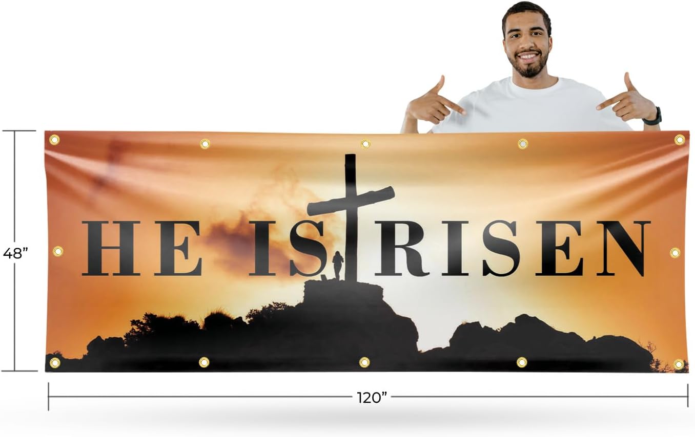 He is Risen Banner Sign 48 Inch x 96 Inch | 13 oz Vinyl with Metal Grommets | Heavy-Duty Single-Sided Outdoor Durable Printed High-Quality Weatherproof | Made in the USA