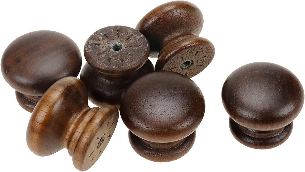 Walnut Single Hole Cabinet Knob, Round Decorative Furniture Knobs 1.26'' Closet Door Handles for Drawers,Dressers, 6PCS(Black)