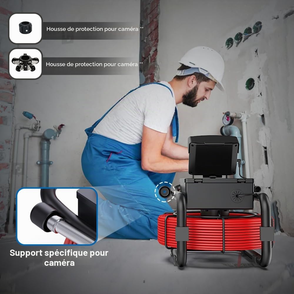 Camera d'inspection Canalisation avec DVR, 4.3" Caméra Endoscopique Étanche IP68 Écran LCD, Endoscope Industriel de 12 LED pour l'inspection des Égouts