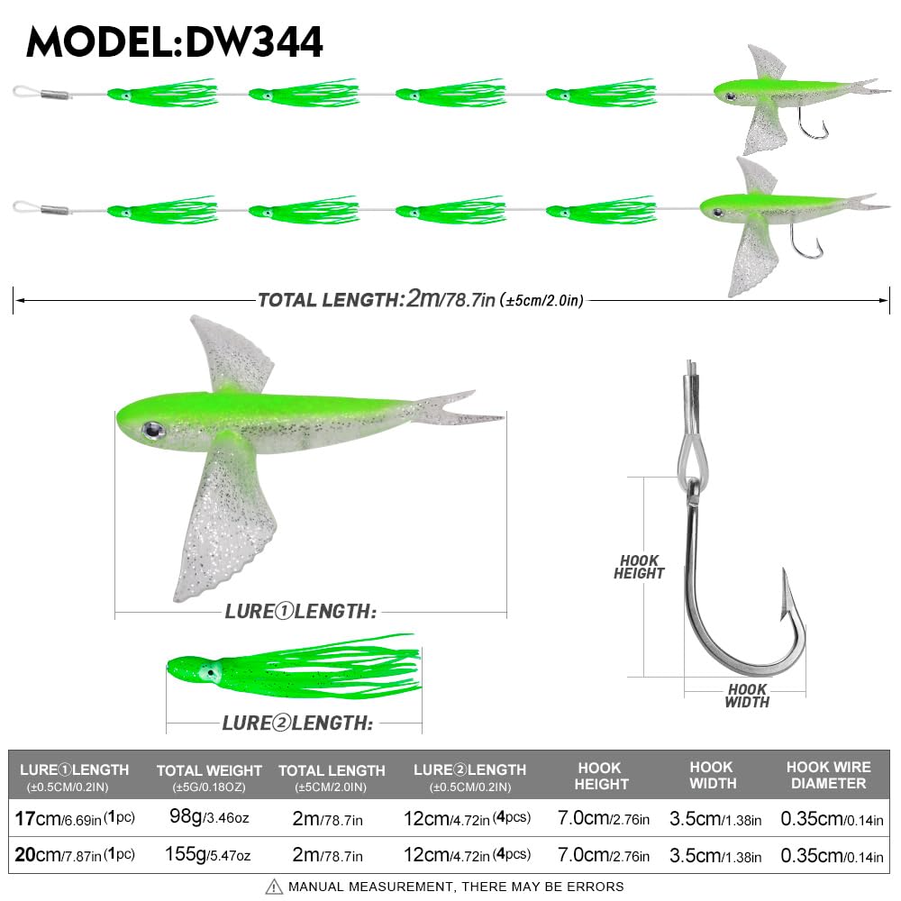 Daisy Chain Teaser Schleppköder – Fliegender Fisch, Teaser, Großspiel, Salzwasser, Offshore, Thunfisch, Mahi, Wahoo, voll Rigged Squid Teaser, Trolling, Angelköder mit Netztasche