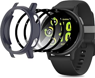 1+3 Pack Compatible for Garmin Vivoactive 5 Screen Protector Case, Hard PC Bumper Protective Accessories with Film