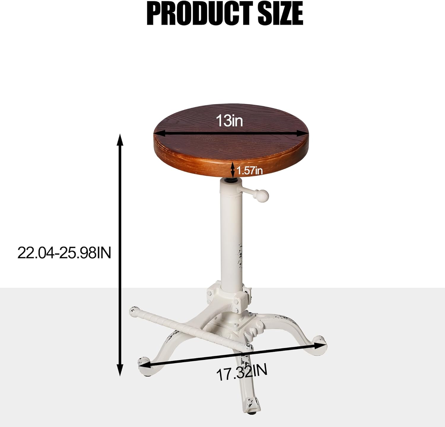 21-27inch Height Adjustable Bar Stool-Industrial Counter Kitchen Island Stool-Rustic Coffee Guest Chair-Vintage Working Drafting Stool-with Swivel Wooden Seat
