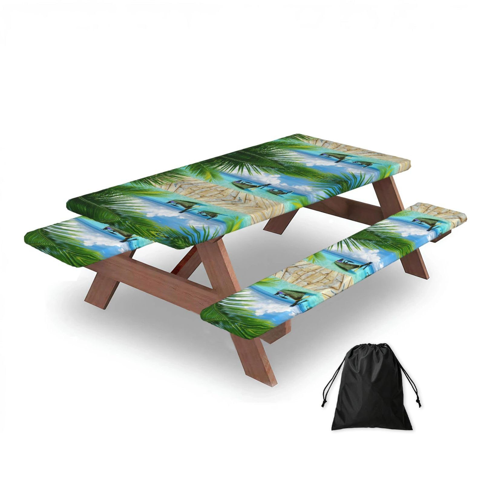 Nappe pique-nique élastique lot de 3 anti-vent motif tropical