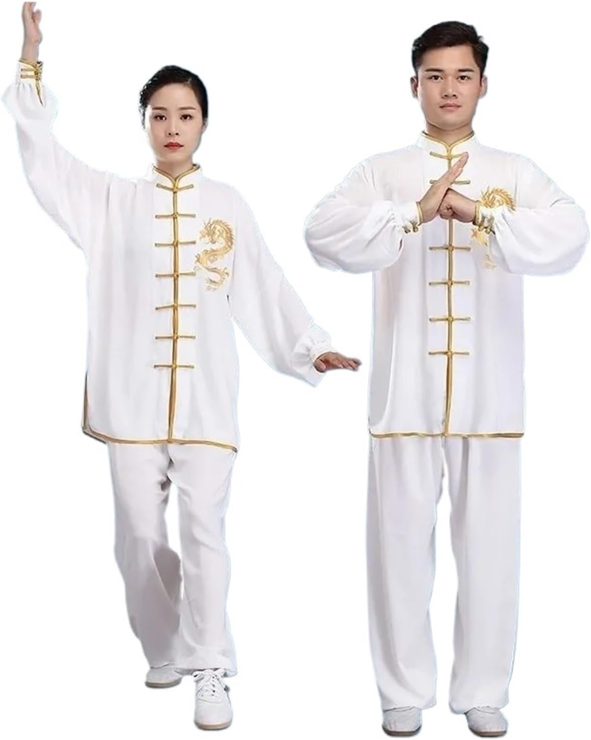 Tai Chi Clothing Exercise Uniform Dragon Kung Fu Suits Long Sleeve Tai Chi Clothing Traditional Folk Taiji Outdoor(White,M)