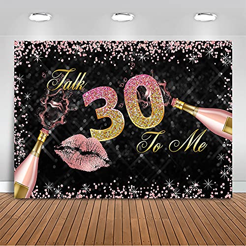 Mocsicka Talk Thirty to Me Birthday Backdrop for Her Rose Gold Happy 30th Birthday Party Decoration for Women Glitter Lips Rose Gold and Black Photography Background (7x5ft (82x60 inch)) by Mocsicka - Used condition - US$14.69