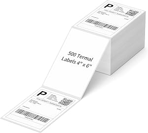 Étiquettes thermiques directes 4" x 6", 500 étiquettes blanches perforées compatibles avec les imprimantes Zebra, Elton (1 pile de 500 étiquettes)