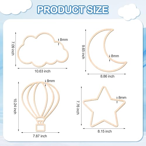 Miniatura 2 de Kathfly 4 piezas de decoración bohemia para cuarto de bebé, decoración de pared de madera con nube, sol, arco iris, corazón, decoración de pared