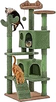 Yaheetech 54.5in Cactus Cat Tree Tower - Multi-Level Condo w/ Ramp, Ear-Shaped Perch, Scratching Posts & Hanging Ball for Kittens, Green/Brown