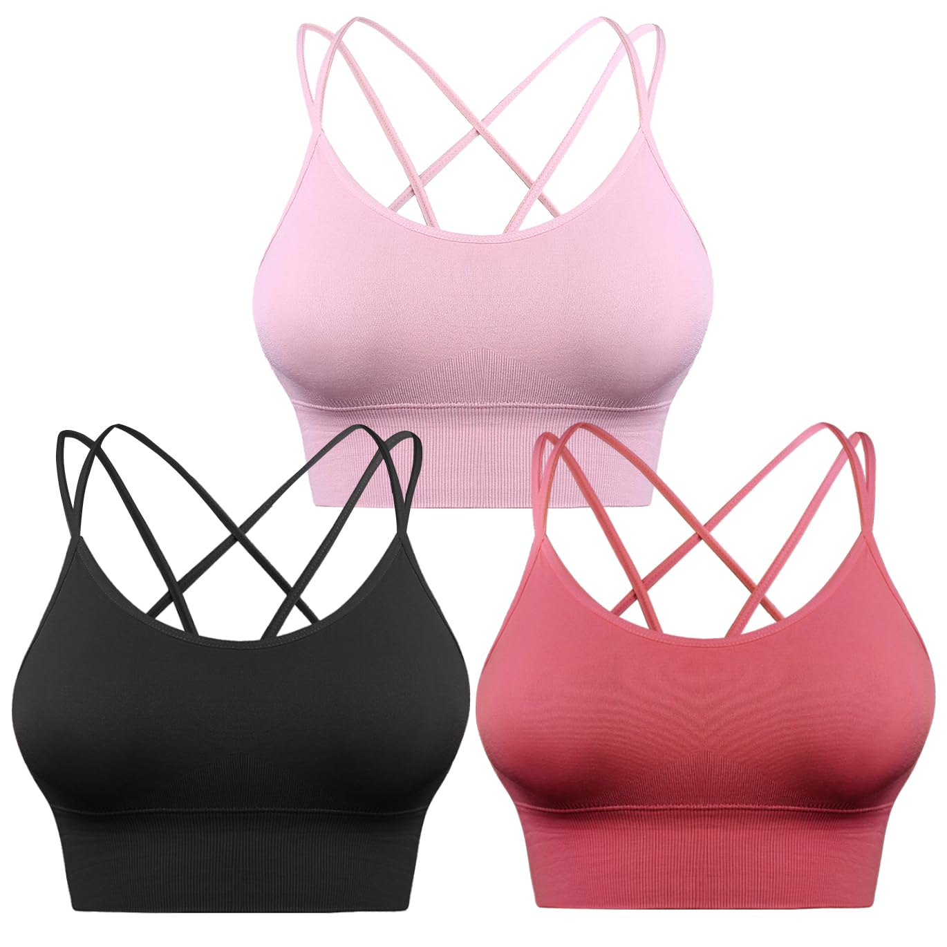 3 Pack Strappy Sports Bra for Women