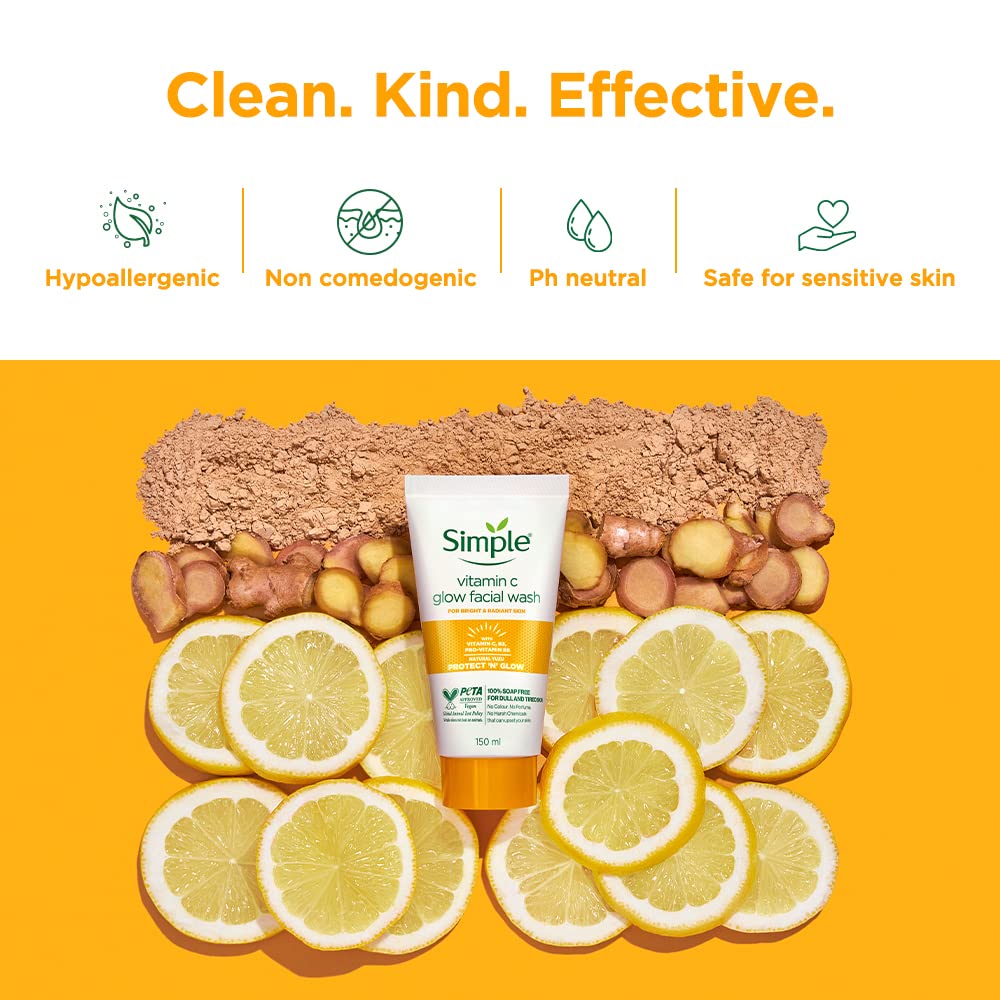 Simple Protect N Glow Vitamin C Glow Facial Wash 150ml | 100% Soap-Free Facewash | Get Bright & Radiant skin| For dull & tired skin - Image 6 thumbnail