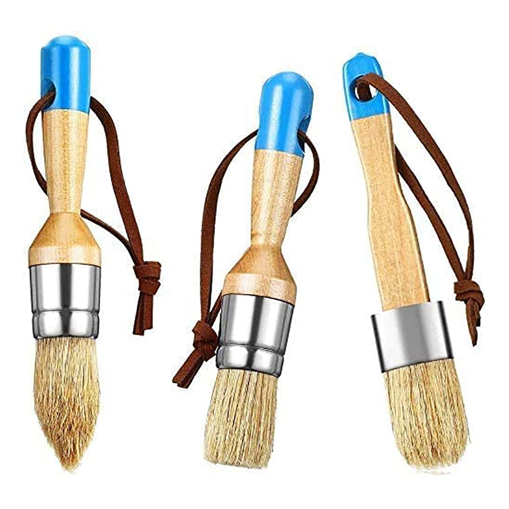 ANCLLO 3 pinceles reutilizables de tiza y cera, pequeña herramienta de pintura y encerado, cerdas suaves, naturales, arte popular, decoración del hogar, proyectos de madera, muebles, plantillas