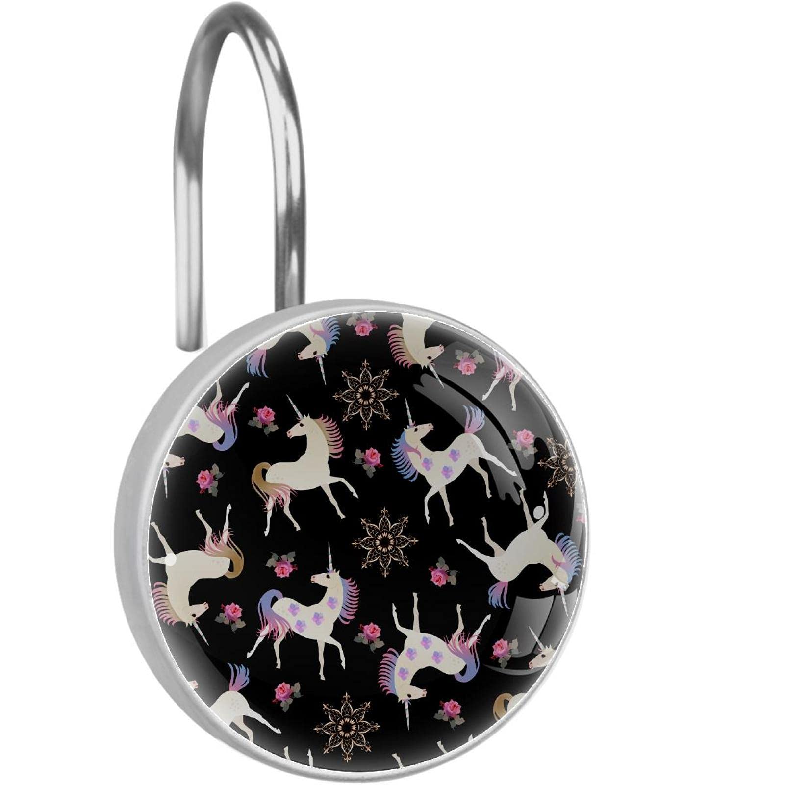 Anneaux de rideau de douche en verre decoratifs : l'eclat de la licorne et des fleurs