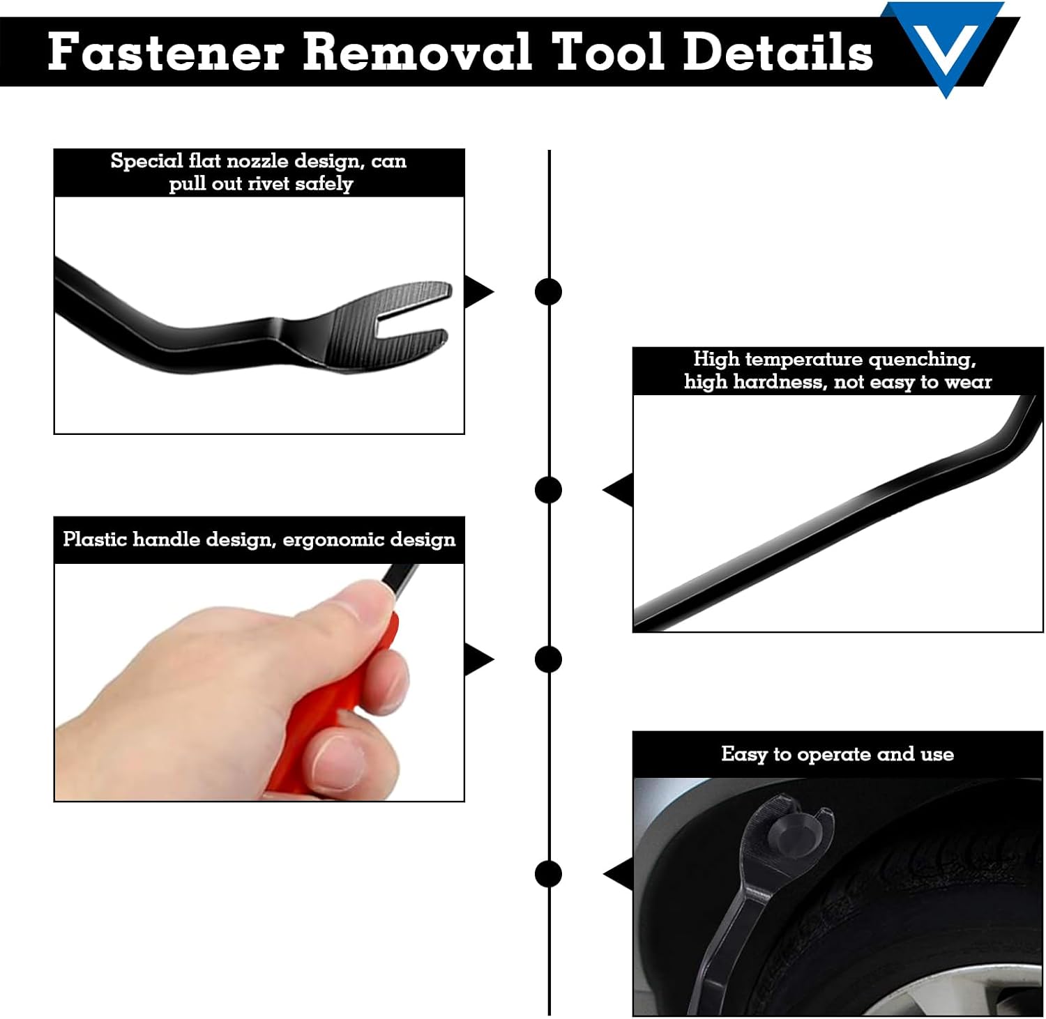 46pcs Plastic Rivet Gun Set, 40Pcs 4Sizes Nylon Blind Rivets & 4 pcs Bonus Fastener Removal Tools, Fit for All Plastic Rivets Safe Metal or Plastic Clips Removal