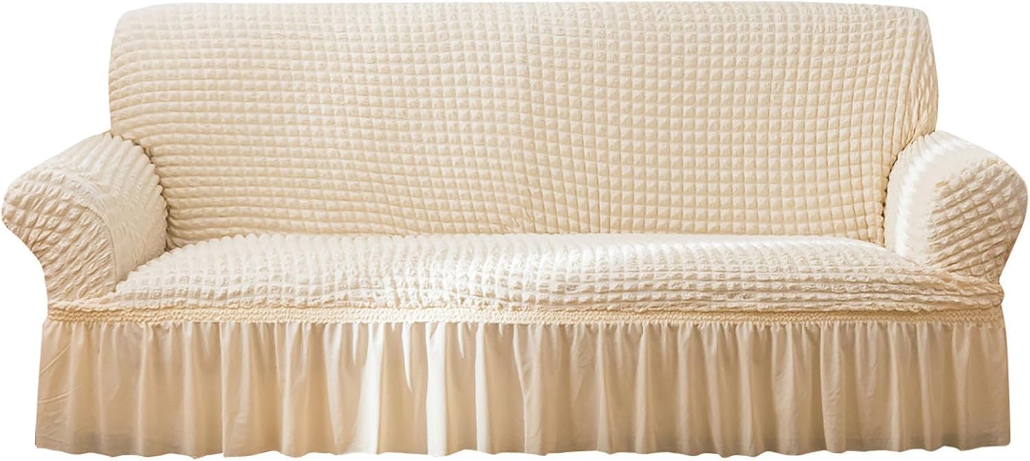 ZJGFCB Stylish Durable Fabric Couch Covers,Super Stretch Sofa Cover For Sectional Sofa,Stylish Non-Slip Sofa Slipcover With Skirt Furniture Protector(Size:1 Seater/90-140cm,Color:N)