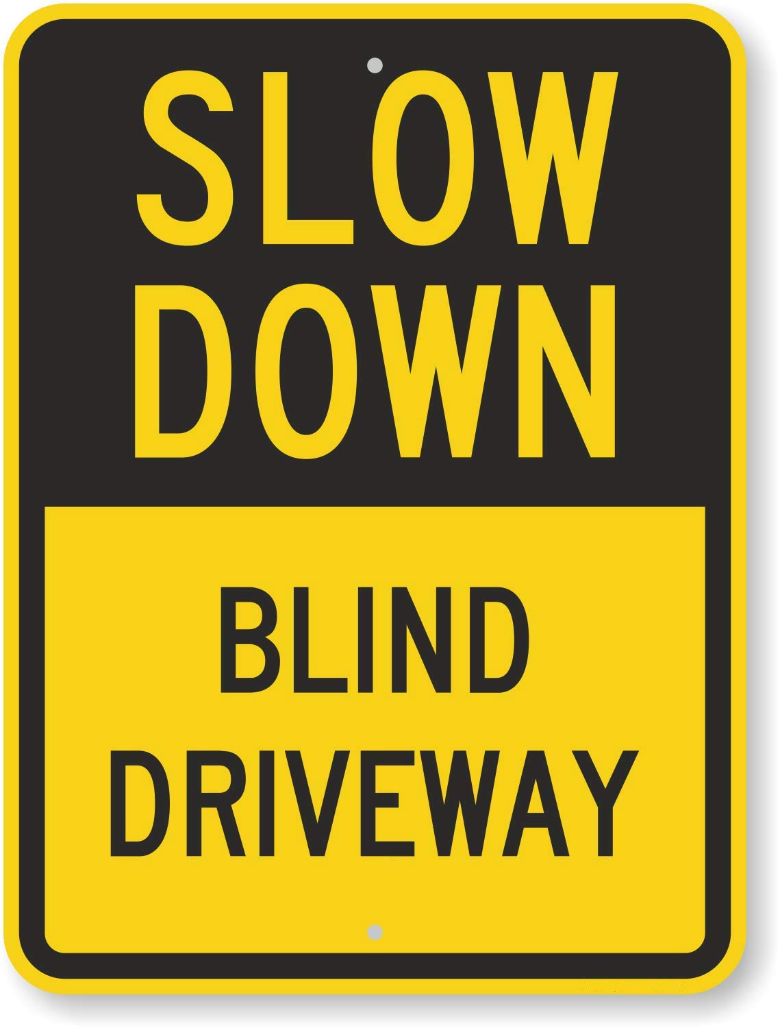 peiyeety Safety Sign - Slow Down - Blind Driveway. Metal Tin Sign UV Protected and Weatherproof,Notice Warning Sign 8"x12"