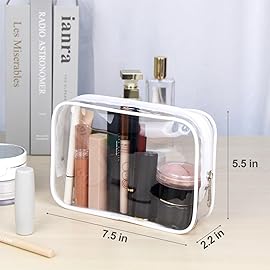 Wedama TSA Approved Toiletry Bag, Cosmetic Bags 2 Pack with Zipper Carry on Airline Airport Travel Accessories, PVC Makeup Bags for Travel, Quart Size Travel Bags for Men and Women-White