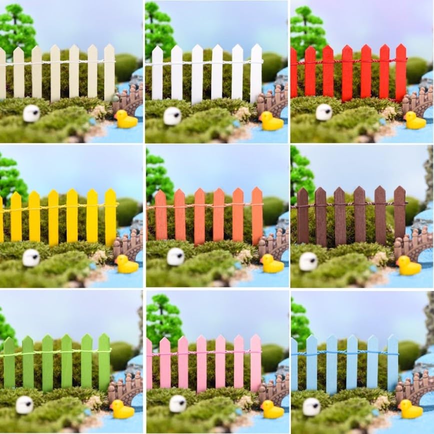 ARUNA DECOR Decorative Miniature Fence Miniature Garden Decor Fairy Garden Set of 12 Fence Mix Colour Multi Small Fence 10 x 3 cm