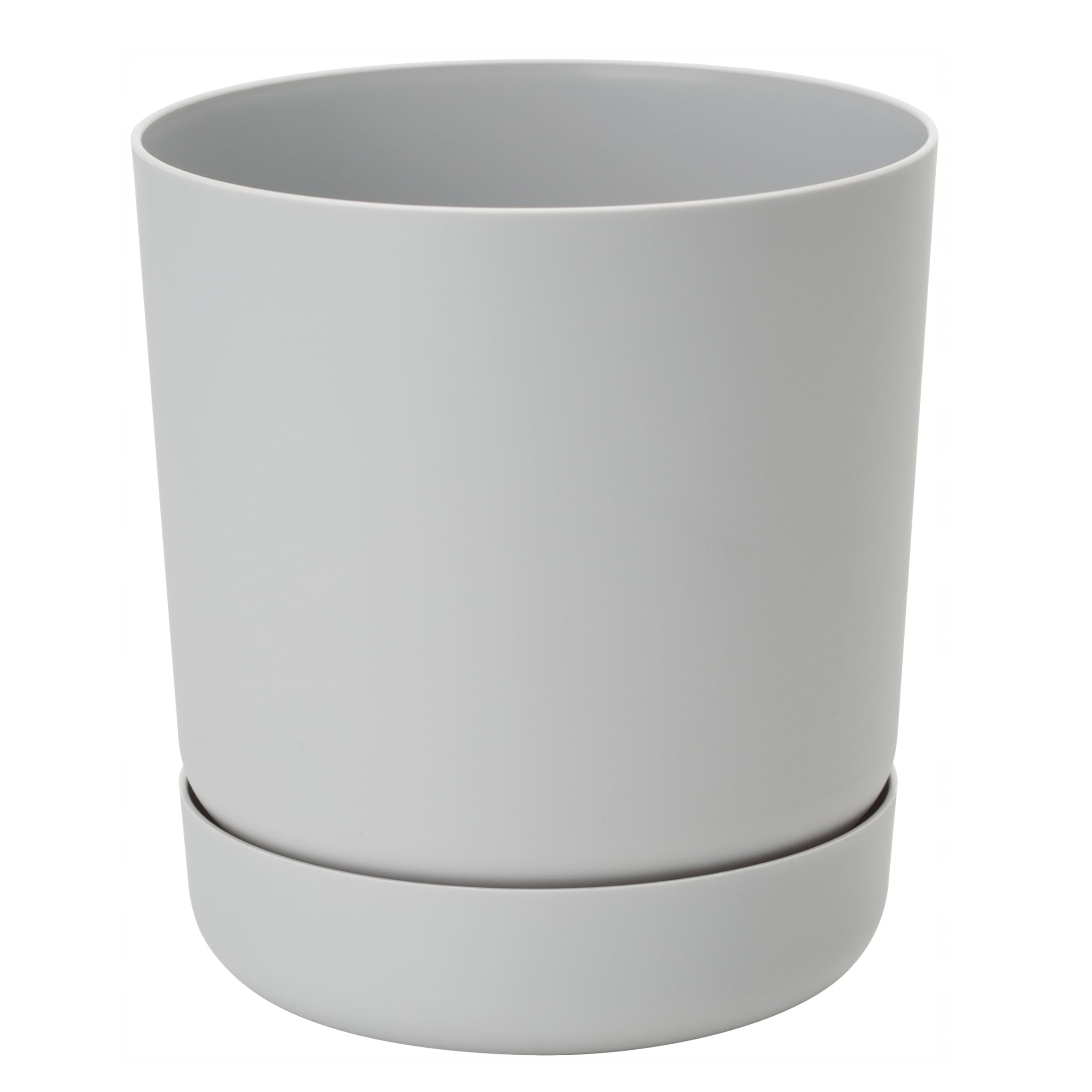 B2C Plant Pot with Saucer Flowerpot Round Plastic Modern Decorative 6 Pastel Colours Round Minimalistic Home Patio 1.5L 2.3L 3.3L (Platinum, 25cm)