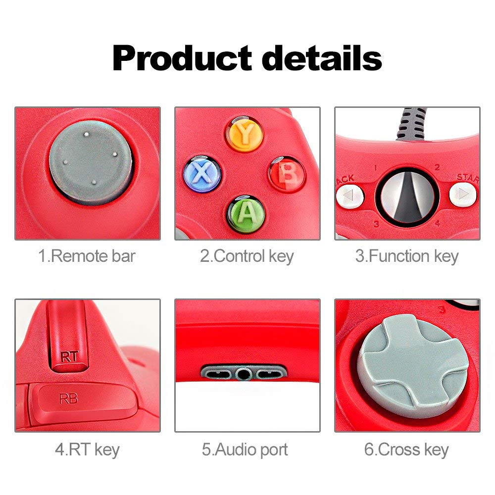 Wired Gaming Gamepad Controller Zoewal FA04 USB Gamepad for Xbox 360 Game and PC-Red(Third-Party Manufacturing)