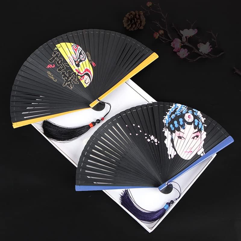 Handheld Fans, All Bamboo Hollow Out Comedy face Craft Folding Fan Chinese Hanfu Cheongsam Performance Dance Fan Outdoor Decorative Hand Fan Vintage Style Flapper Hand Fan (Color : 1)