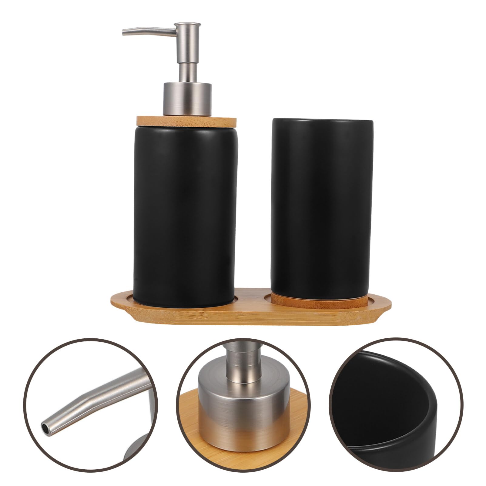 Set de Vaso de Tocador Cerámico Negro 1 Pieza Bandeja