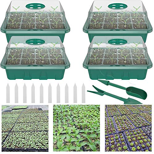 5pcs 12穴 育苗ポット 育苗トレイ 育苗箱 種子トレイ 種まきハウス 苗箱 発芽·育苗セット 透明カバー 便利性 耐久性 通気性 (みどり) (グリーン)