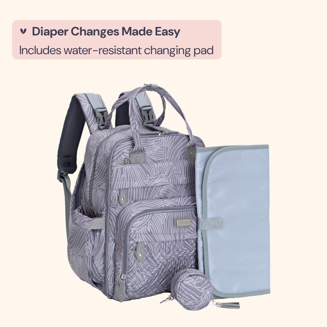 BabbleRoo Diaper Bag Backpack - Baby Essentials Travel Tote - Multi Function Water Resistant Diaper Bag, Travel Essentials Baby Bag with Changing Pad, Stroller Straps & Pacifier Case - Grey Swirls - Image 7
