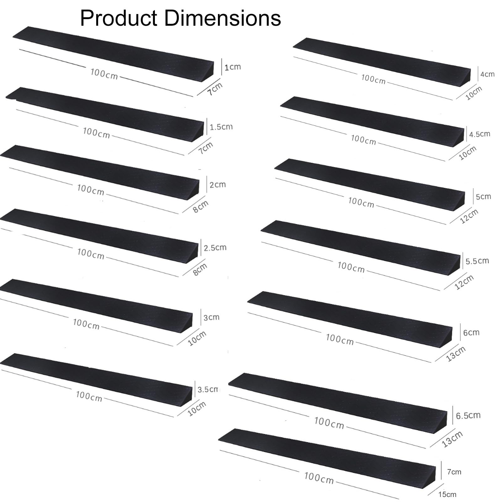 Negro,100 * 13 * 6 cm,Puerta Umbral Rampa, Acceso Umbral Rampas para Sillas De Ruedas para Barrer Robots Bicicletas Scooters Equipaje