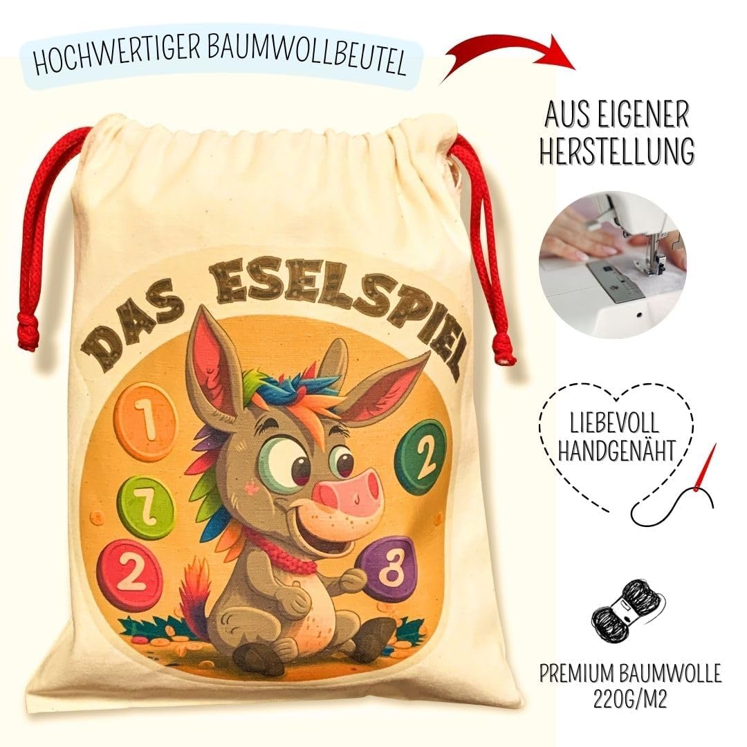 Mutou Das Eselspiel 2.0 ECKIG – Volle Zahlen – 121 Teile aus Holz mit Stoffbeutel – Handgefertigtes Familienspiel - Lernspiel - Geschenk - Partyspiel - Gesselschaftsspiel - Reisespiel