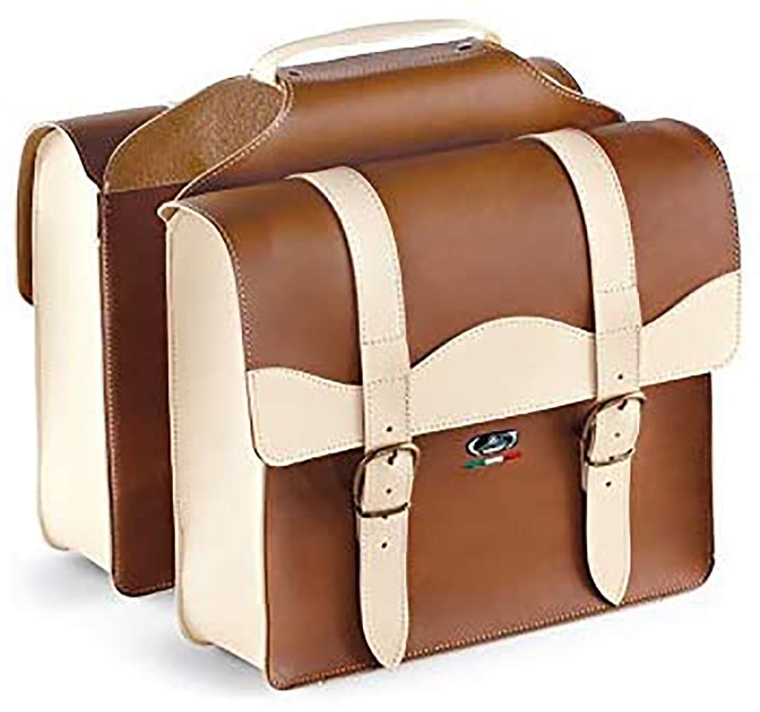 Borsa in Pelle Custodia 2-vano Doppia Borsa Portapacchi Bauletto 0024/V Monte Grappa Colore Miele/Crema - Made in Italy