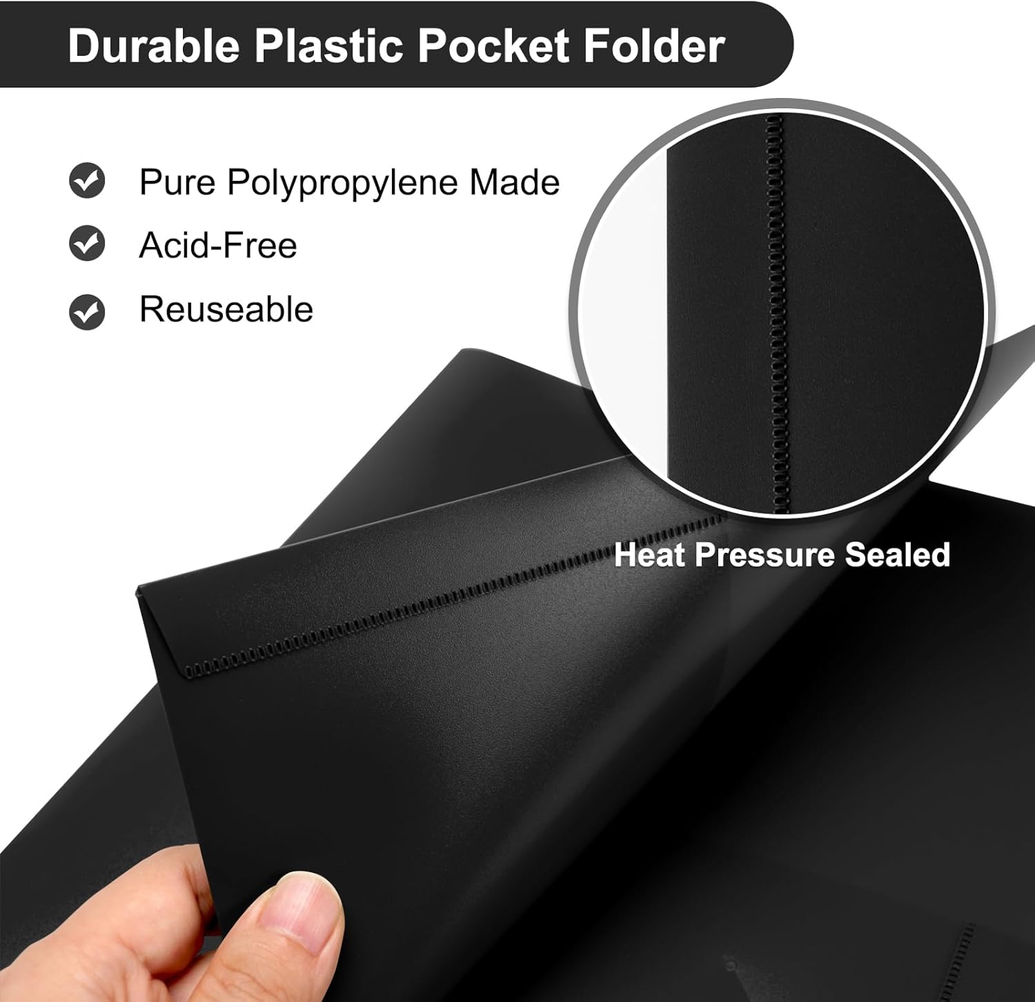 ViVin 60-Pack Black Plastic Folders with Pockets, 8.5 x 11 Inch Letter Size, Modern Style, 2 Pocket Folders for School, Home, Office