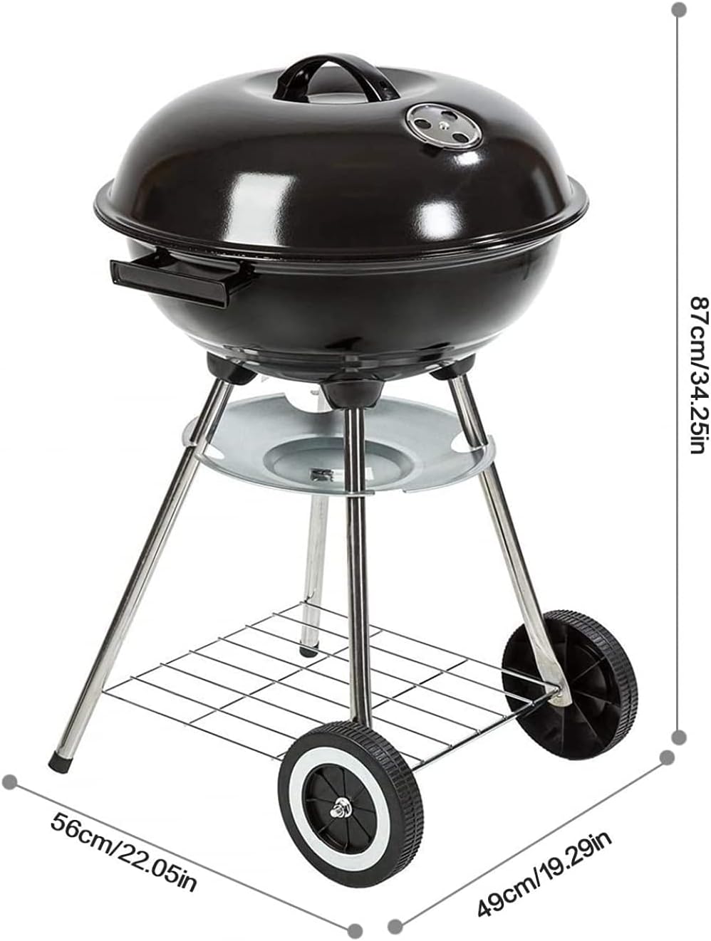 Portable Enamel Metal Grill with Lid 18 Inch BBQ Grill Round Freestanding BBQ Grill for Party Garden BBQ