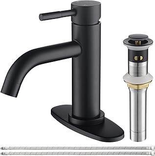 Sponsored Ad - Anpean Single Hole Bathroom Faucet Matte Black, Single Handle Bathroom Sink Faucet Deck Plate Pop-up Drain ...