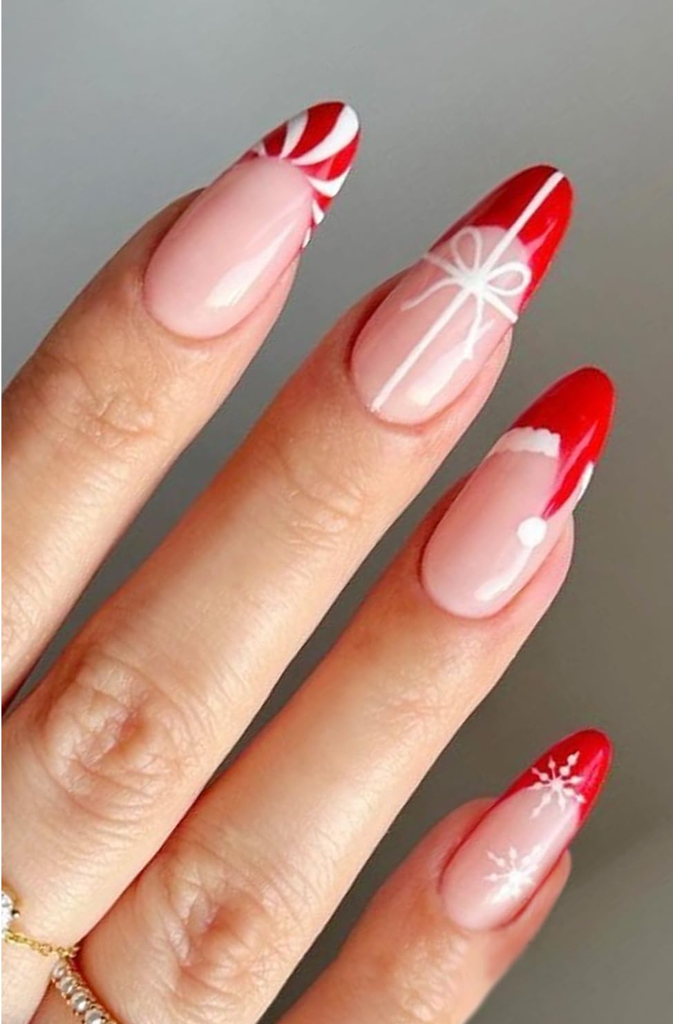 JMEOWIO Semi Cured Gel Strips Nail Art Sticker Wrap Christmas French Tip