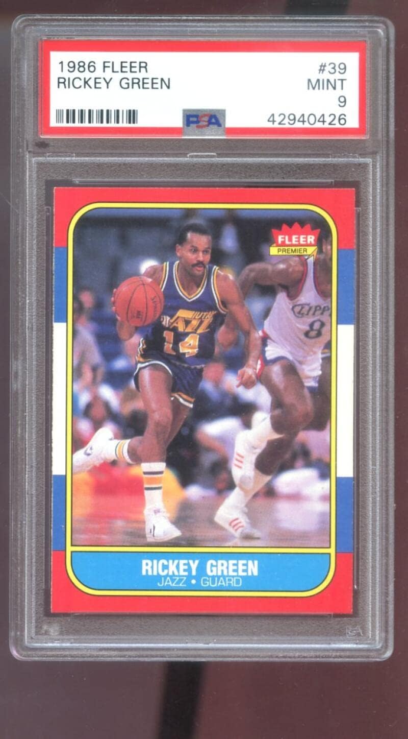 1986-87 Fleer #39 Rickey Green PSA 9 Graded Basketball Card NBA 86-87 1986 1987 Utah Jazz MINT