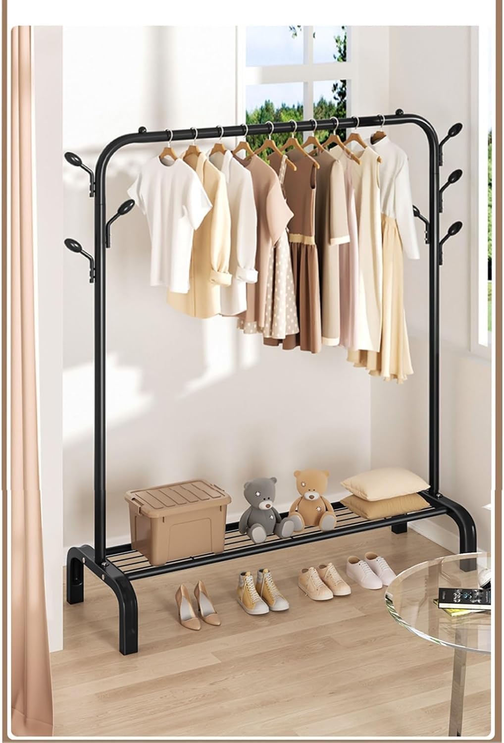 Simple Clothes Drying Rack Floor-Standing Clothes Rack Household Clothes Hanger Bedroom Household Clothes Drying Pole, Black