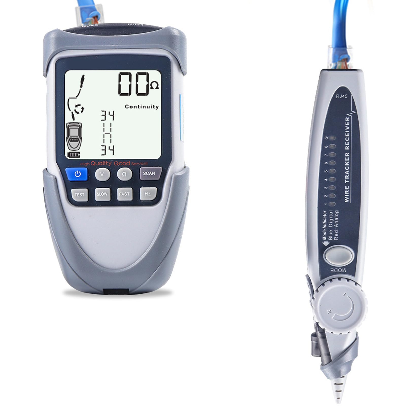 Kabelsucher mit Empfänger, Leitungssucher für Kabeltester mit LCD-Display, POE-Batteriespannungsmessung, multifunktionaler Kabelsucher für die Wartung von