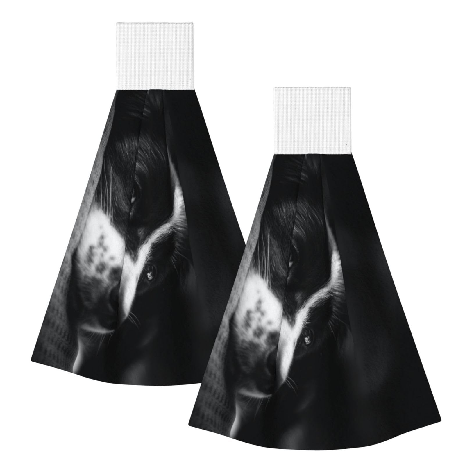 DOPKLNA Border Collie Puppy Dog, 2 Pcs Hanging Coral Fiber Hand Towels for Bathroom, Absorbent Kitchen Towels
