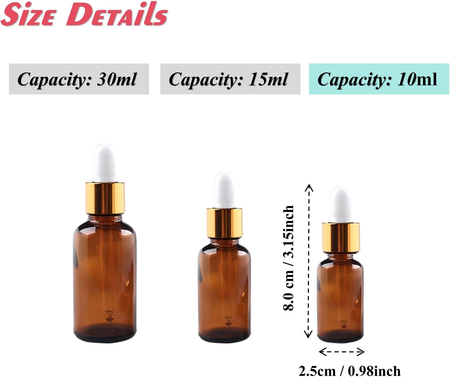 10Packs 10ml(1/3Oz) Amber Glass Dropper Bottles Essential Oil Tincture Containers with Glass Droppers Leakproof Travel Eye Droppers for Body Oils, Perfume, Hair Oil, Liquids