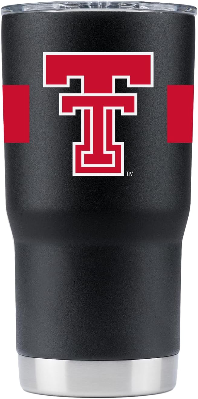 Gametime Sidekicks Texas Tech 20oz Black Tumbler - Officially Licensed, 18/8 Stainless Steel, Double-walled, Vacuum-insulated, UV LED Printed Logos - 360 Wrap