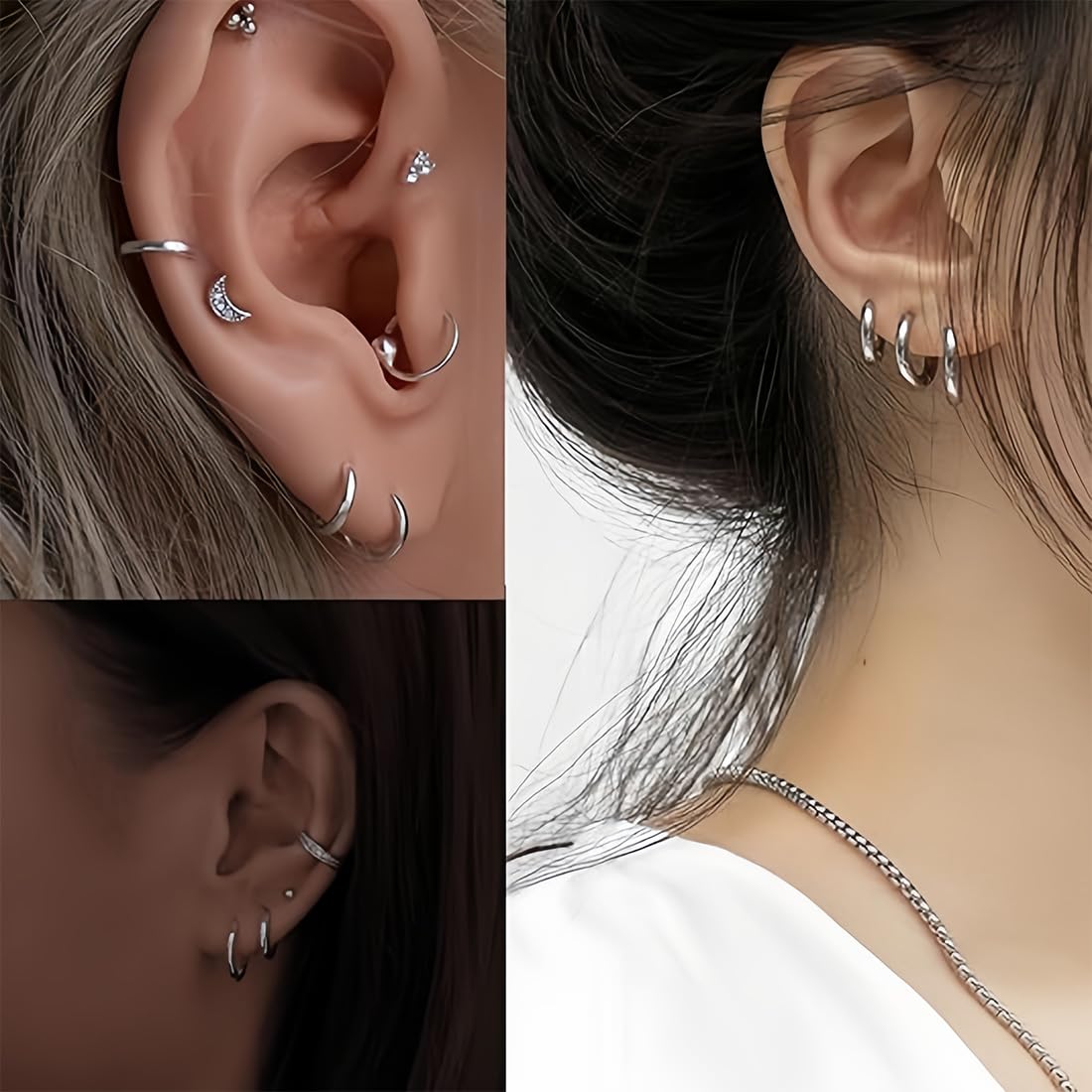 JEYORZY 3 paia di orecchini Argento a cerchio per uomini e donne, Orecchini Acciaio Inossidabile per Cartilagine, leggeri, cartilagine, ipoallergenico, 8-12 mm, Acciaio Inossidabile Piccoli, Argento