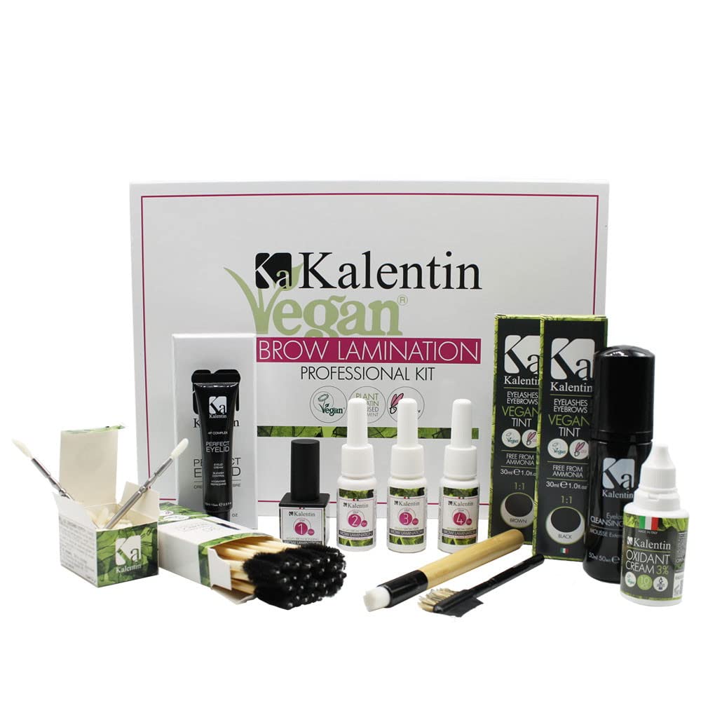 KALENTIN - KIT KING Laminazione Sopracciglia Professionale VEGANO completo di tinta castana,tinta nera, attivatore- 25 Applicazioni - KLC LASH LIFT PROFESSIONAL