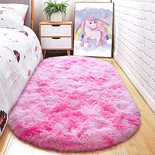 junovo Ultra Soft Washable Shaggy Rug - Non-Slip Oval Carpet