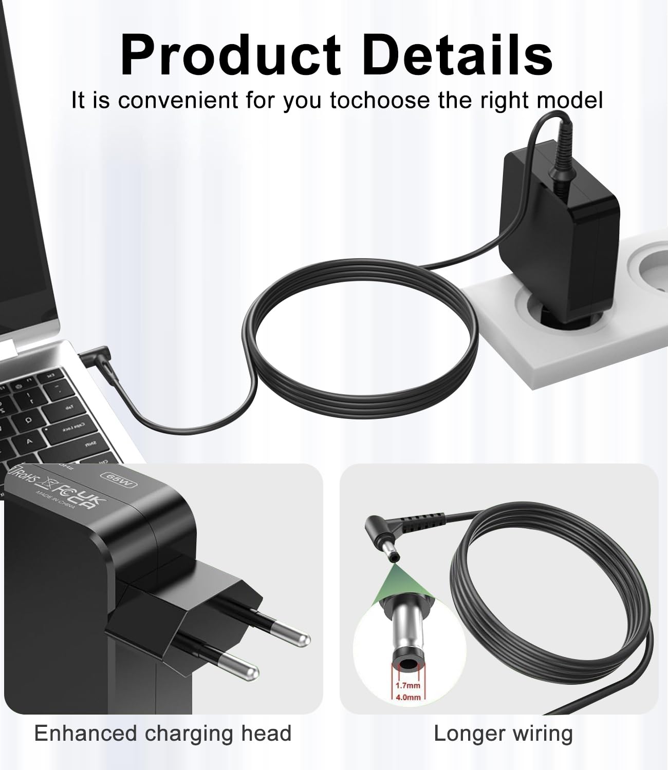 Cluvox 65W 45W Caricabatterie Compatibile con Lenovo Computer Portatile,20V 3.25A Adattatore di Alimentazione per IdeaPad 320/330/330S/510S/520/530 Yoga 510 710 Flex 4/5/6/14/15,Connettore:4,0mm*1,7mm