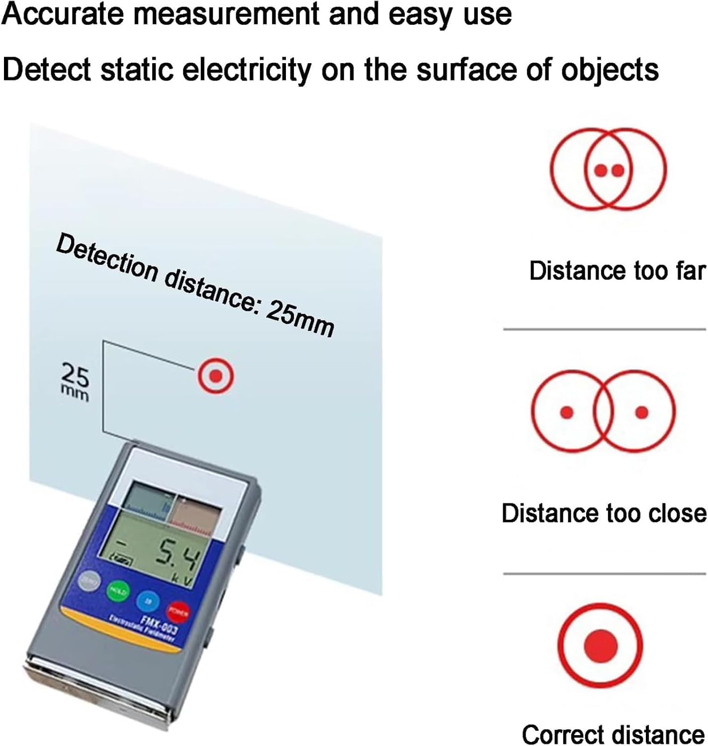 Elektrostatyczny Pola Miernik, Przenośny Bezkontaktowy Statyczny Checker, Zakres 0-20 Kv, 25mm Led Dystans Przewodnik, Czerwony/Niebieski Ekran Lcd, Do Testowania Esd Folie Z Tworzywa Sztucznego