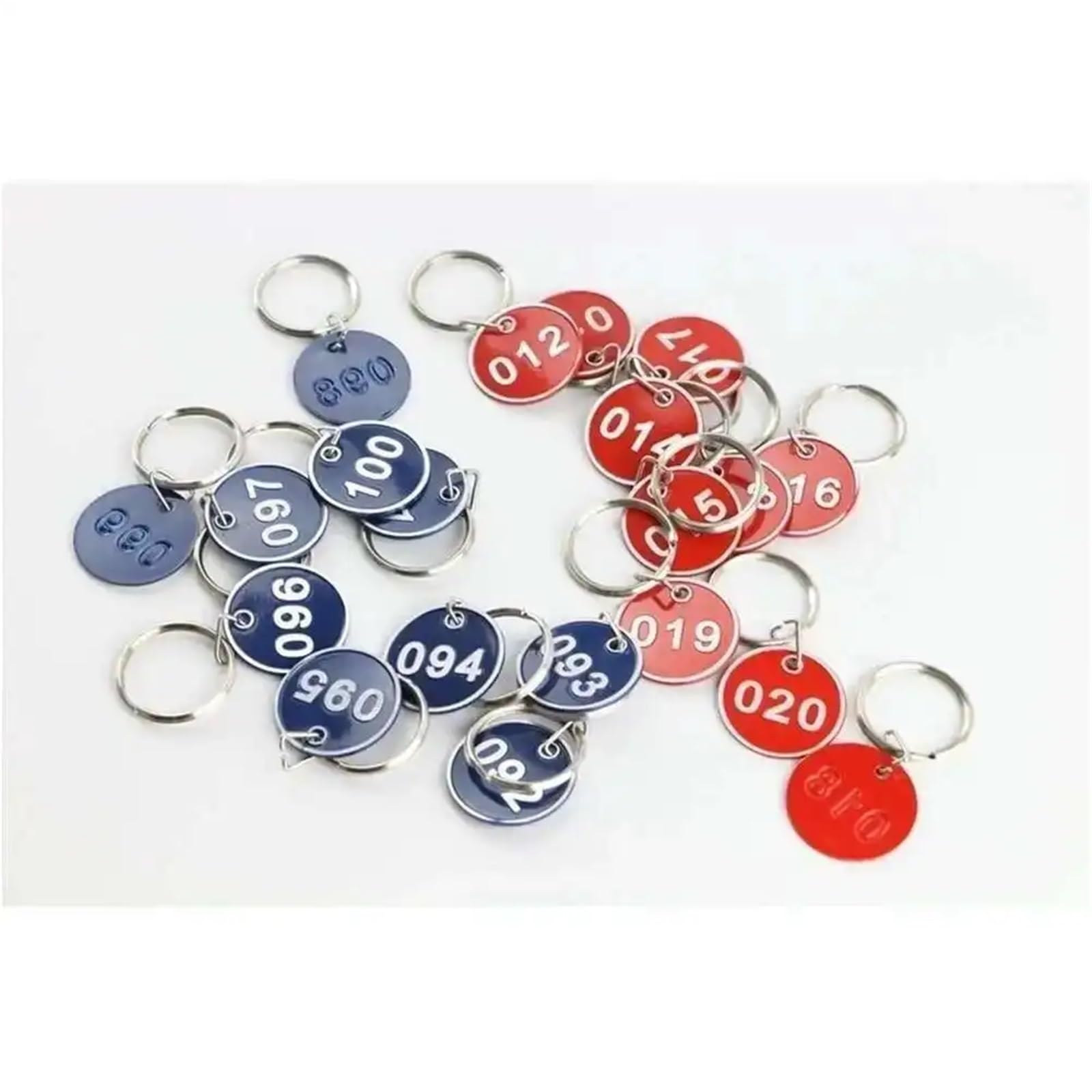 100pcs Metal Sign Keychain Signage With Ring Digital Label Tag Number Card Plate per Classify(Red,101-200)