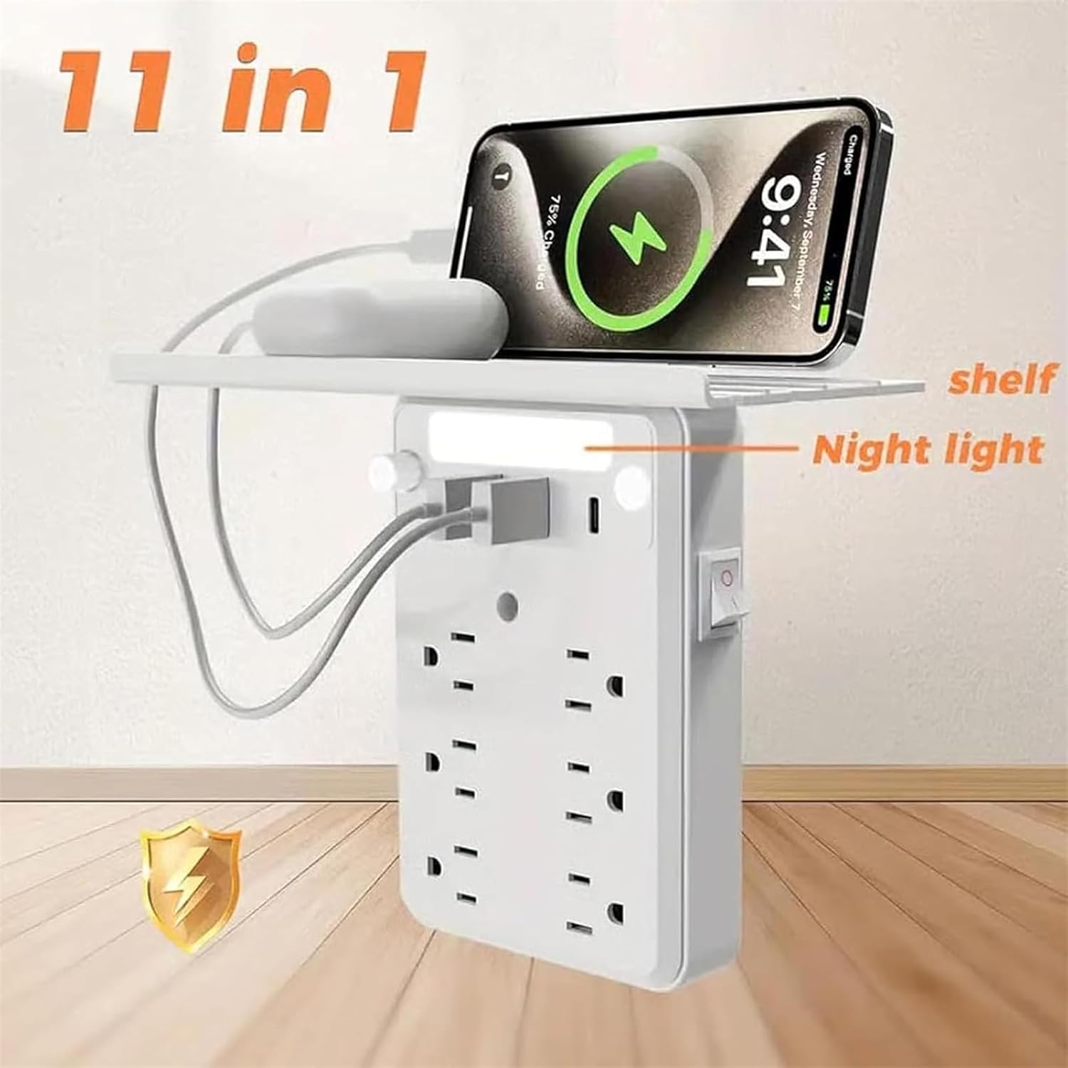Multi-Functional Power Strip with Panel, 9-in-1 Wall Outlet Expander with USB Charging Ports, Multi-Plug Outlet Splitter, Detachable Plug Expander for Home(1Pcs)
