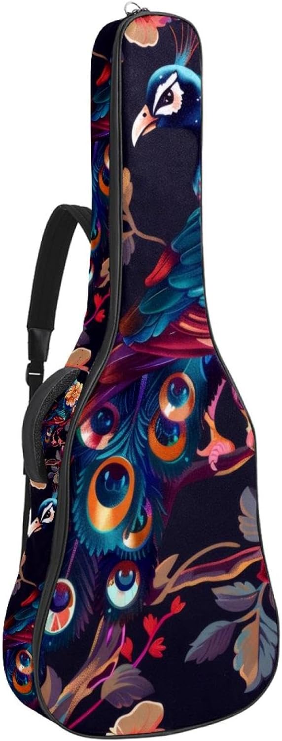 Acoustic Guitar Bag 0.4 Inch Thick Padding Waterproof Guitar Case Gig Bag for 40 41 42 Inch Electric Bass Classical Guitar, Art Peacock Floral