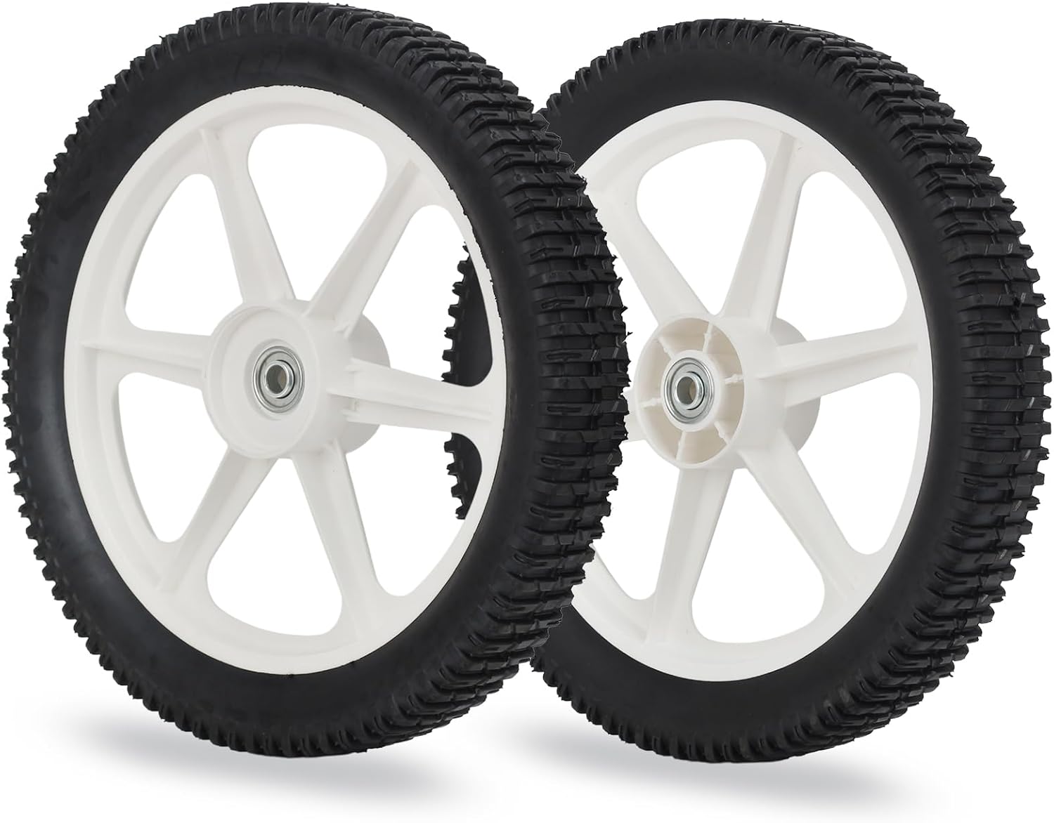 GICOOL 14 x 2'' Rubber Tire and Plastic Spoke Wheel, 1.75" Offset Hub Length, 1/2" Axle Bore, for Lawn Mower Trolley Dolly Wheel Replacement, 2 Pack